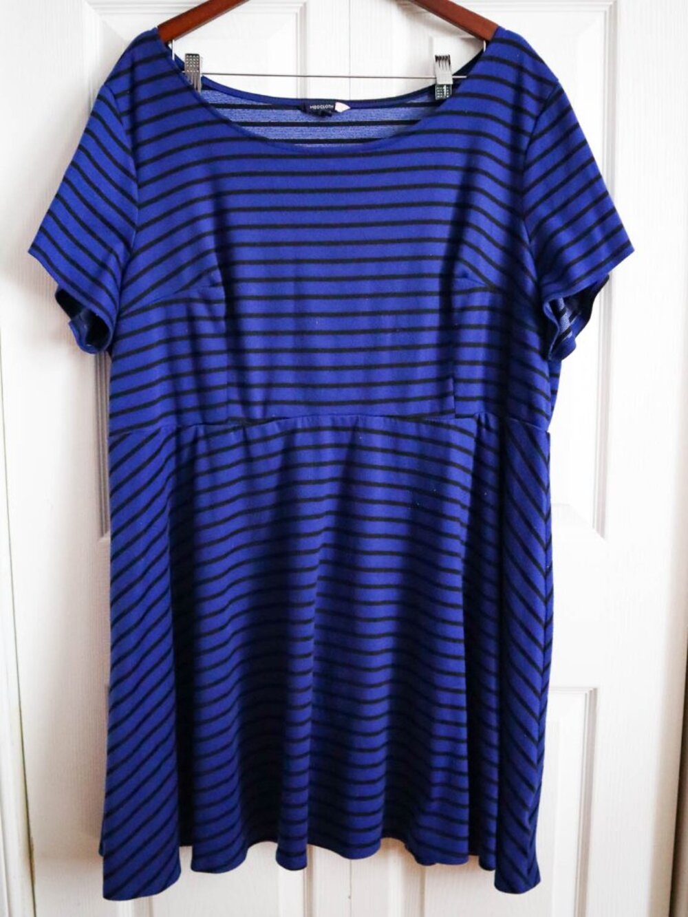 Modcloth Dress 4x Plus Size Jersey Knit Blue Striped Skater Summer Coastal